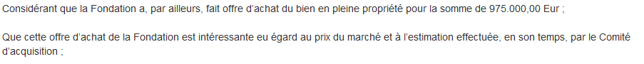 Extrait de la délibération faisant mention de l'estimation effectuée par le comité d'acquisition pour la Villa Mathine